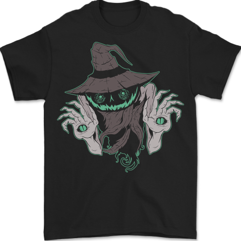 Creepy Halloween Pumpkin Mens T-Shirt 100% Cotton BLACK