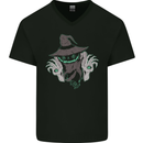 Creepy Halloween Pumpkin Mens V-Neck Cotton T-Shirt Black