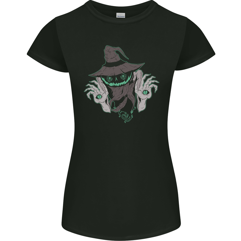 Creepy Halloween Pumpkin Womens Petite Cut T-Shirt Black