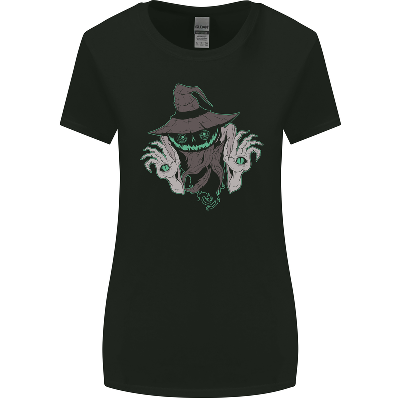 Creepy Halloween Pumpkin Womens Wider Cut T-Shirt Black