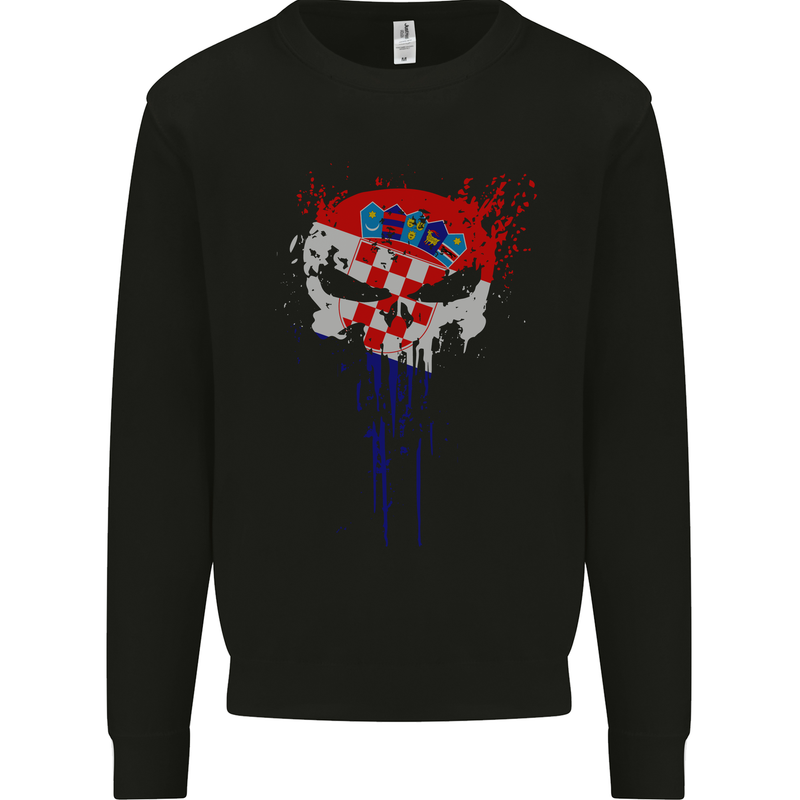 Croatia Skull Gym Training Bodybuilding Mens Sweatshirt Jumper Black