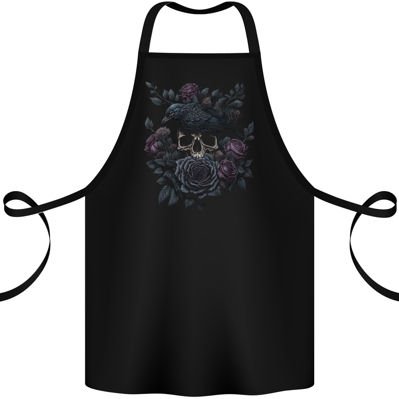 Crow & Skull With Flowers Gothic Goth Raven Cotton Apron 100% Organic Black