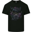 Crow & Skull With Flowers Gothic Goth Raven Kids T-Shirt Childrens Black