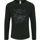 Crow & Skull With Flowers Gothic Goth Raven Mens Long Sleeve T-Shirt Black