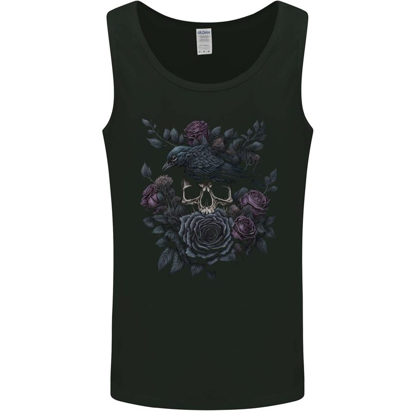 Crow & Skull With Flowers Gothic Goth Raven Mens Vest Tank Top Black