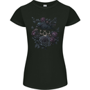Crow & Skull With Flowers Gothic Goth Raven Womens Petite Cut T-Shirt Black