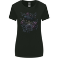Crow & Skull With Flowers Gothic Goth Raven Womens Wider Cut T-Shirt Black