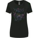 Crow & Skull With Flowers Gothic Goth Raven Womens Wider Cut T-Shirt Black