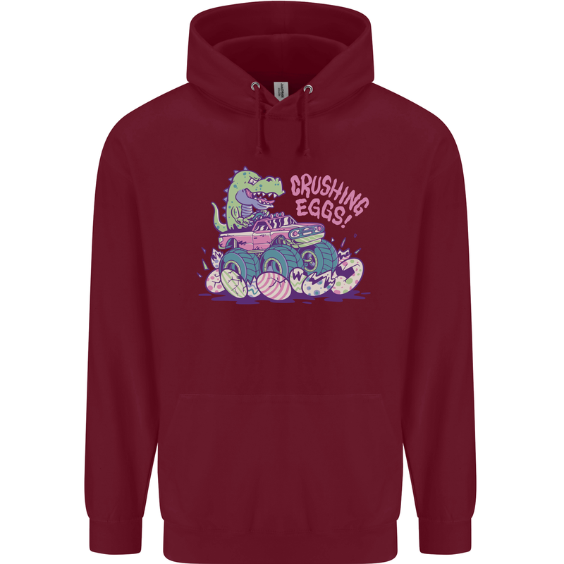Crushing Eggs Easter T-Rex Dinosaur Monster Truck Mens 80% Cotton Hoodie Maroon