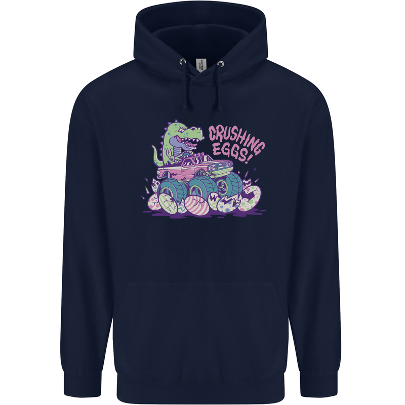 Crushing Eggs Easter T-Rex Dinosaur Monster Truck Mens 80% Cotton Hoodie Navy Blue