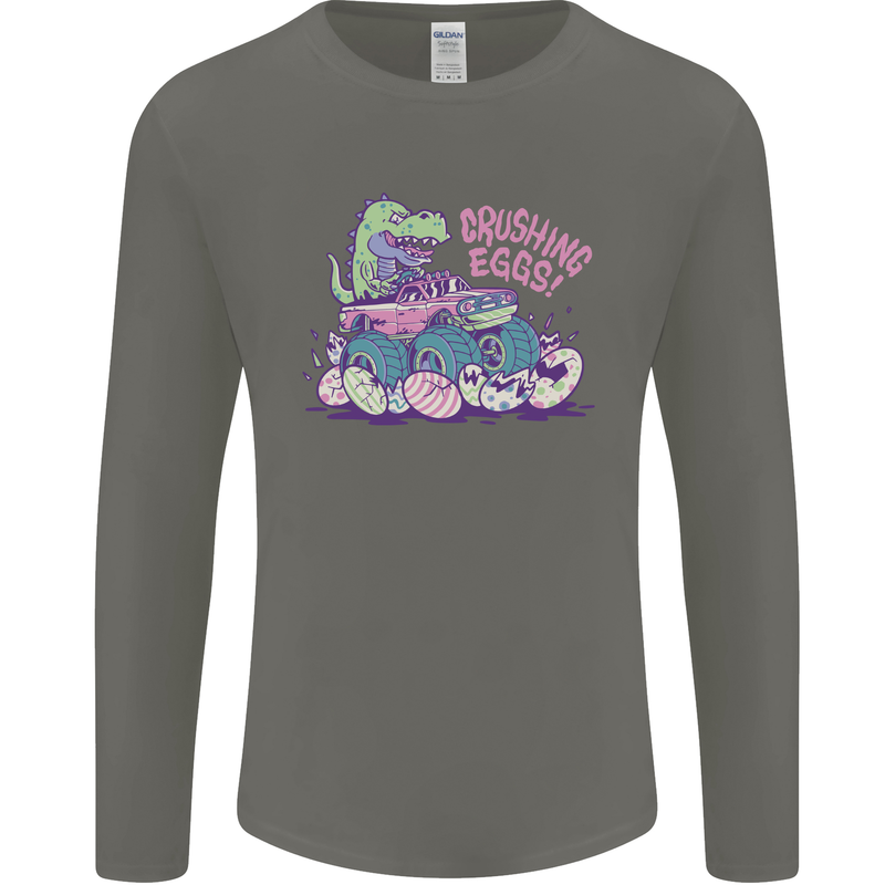 Crushing Eggs Easter T-Rex Dinosaur Monster Truck Mens Long Sleeve T-Shirt Charcoal