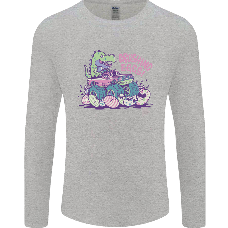 Crushing Eggs Easter T-Rex Dinosaur Monster Truck Mens Long Sleeve T-Shirt Sports Grey