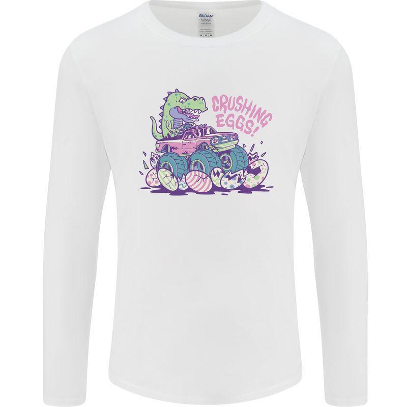 Crushing Eggs Easter T-Rex Dinosaur Monster Truck Mens Long Sleeve T-Shirt White