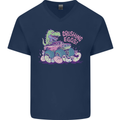 Crushing Eggs Easter T-Rex Dinosaur Monster Truck Mens V-Neck Cotton T-Shirt Navy Blue