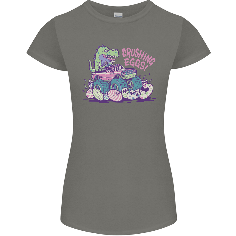 Crushing Eggs Easter T-Rex Dinosaur Monster Truck Womens Petite Cut T-Shirt Charcoal
