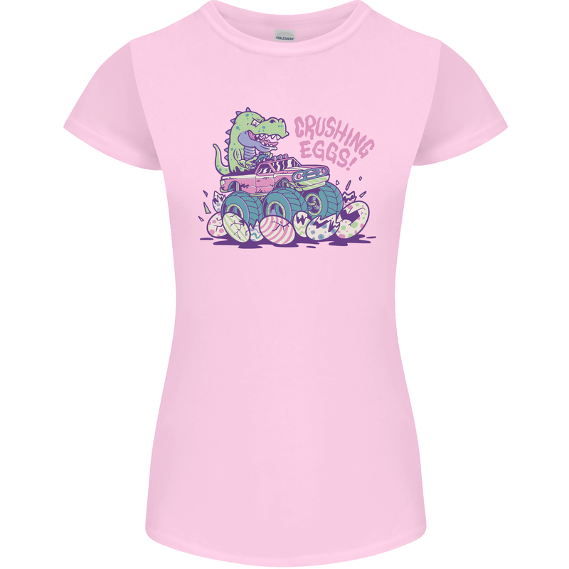 Crushing Eggs Easter T-Rex Dinosaur Monster Truck Womens Petite Cut T-Shirt Light Pink