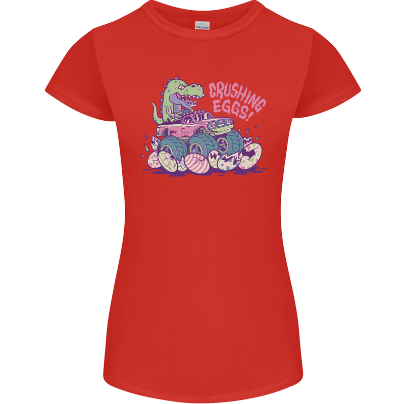Crushing Eggs Easter T-Rex Dinosaur Monster Truck Womens Petite Cut T-Shirt Red