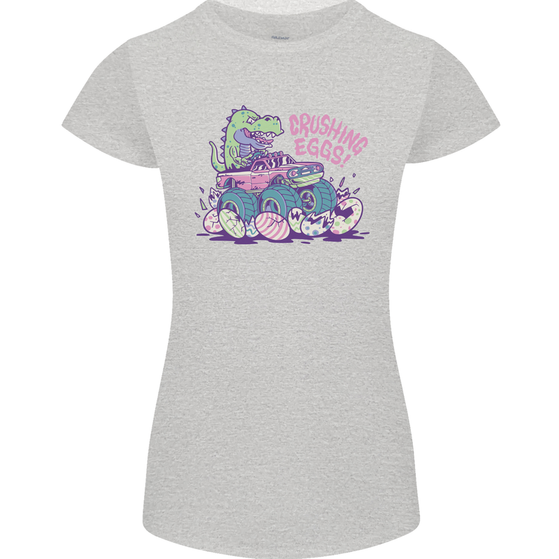 Crushing Eggs Easter T-Rex Dinosaur Monster Truck Womens Petite Cut T-Shirt Sports Grey
