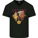 Crypto Crusader Bitcoin Cryptocurrency Mens V-Neck Cotton T-Shirt Black
