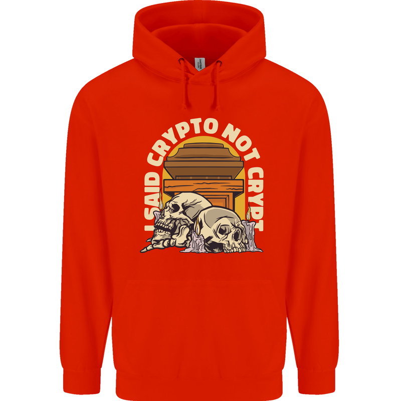 Crypto Not Crypt Funny Cryptocurrency Skulls Childrens Kids Hoodie Bright Red