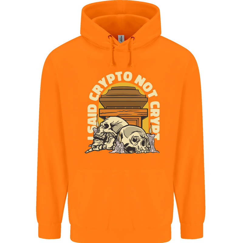 Crypto Not Crypt Funny Cryptocurrency Skulls Childrens Kids Hoodie Orange