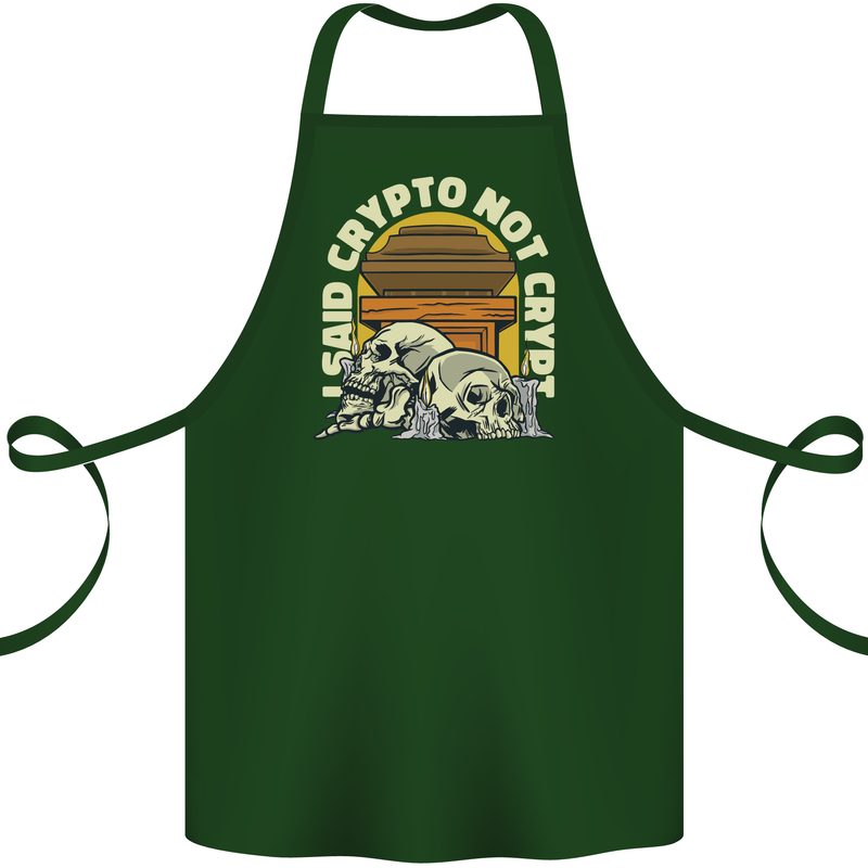 Crypto Not Crypt Funny Cryptocurrency Skulls Cotton Apron 100% Organic Forest Green