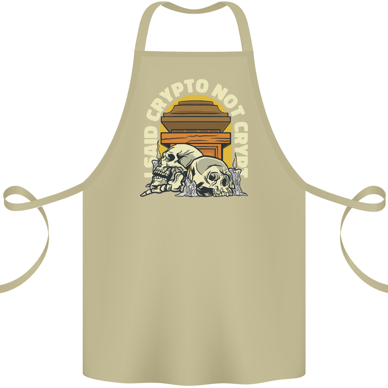 Crypto Not Crypt Funny Cryptocurrency Skulls Cotton Apron 100% Organic Khaki