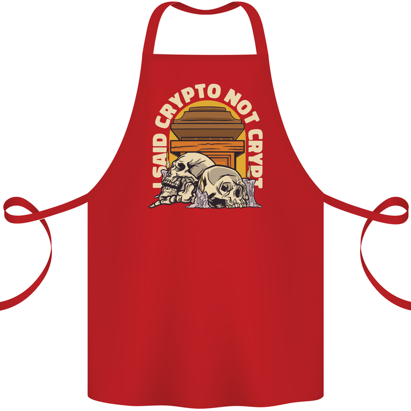 Crypto Not Crypt Funny Cryptocurrency Skulls Cotton Apron 100% Organic Red