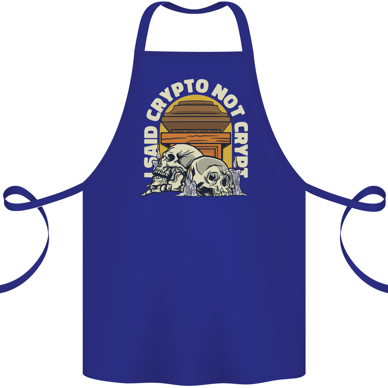 Crypto Not Crypt Funny Cryptocurrency Skulls Cotton Apron 100% Organic Royal Blue