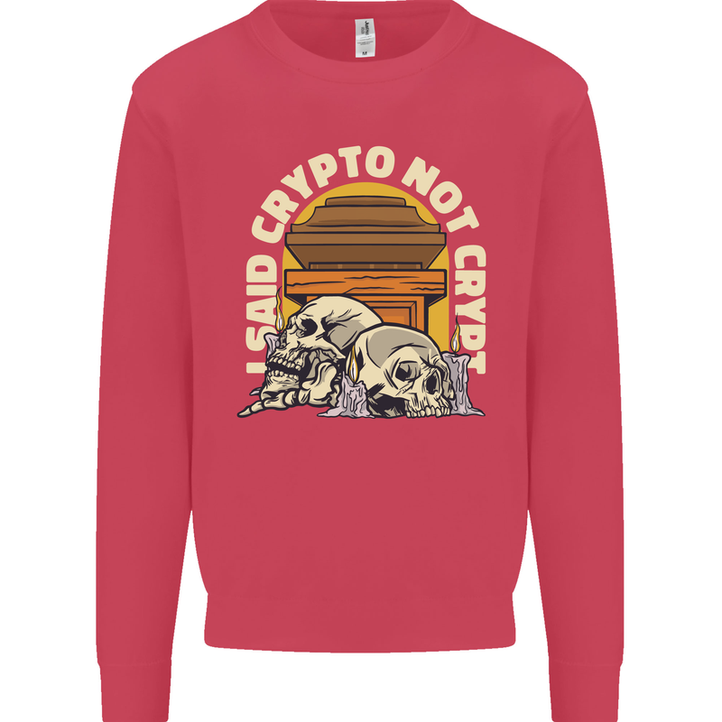 Crypto Not Crypt Funny Cryptocurrency Skulls Kids Sweatshirt Jumper Heliconia