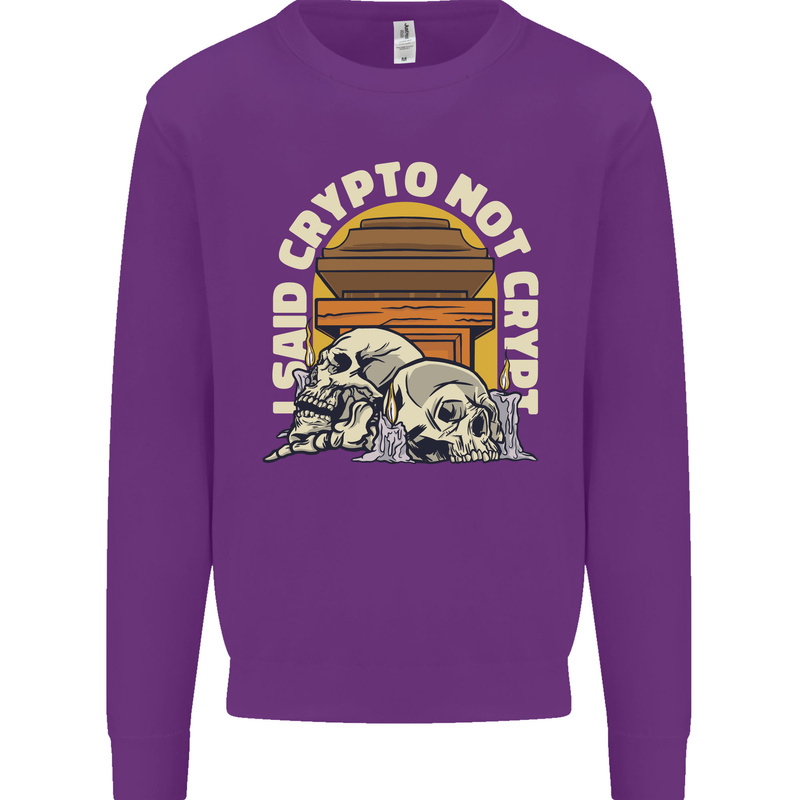 Crypto Not Crypt Funny Cryptocurrency Skulls Kids Sweatshirt Jumper Purple