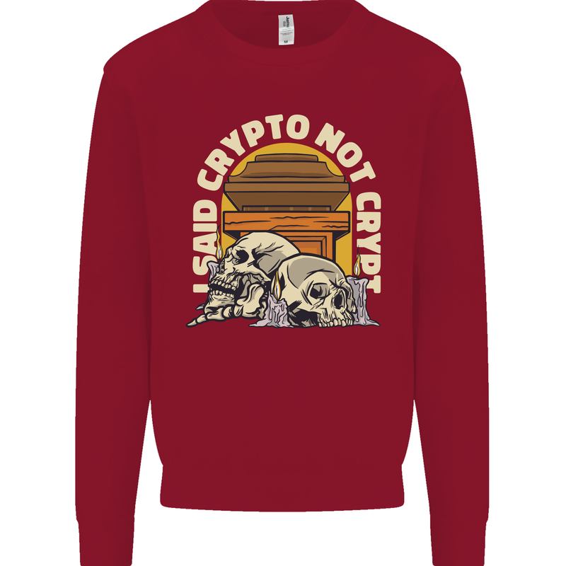 Crypto Not Crypt Funny Cryptocurrency Skulls Kids Sweatshirt Jumper Red