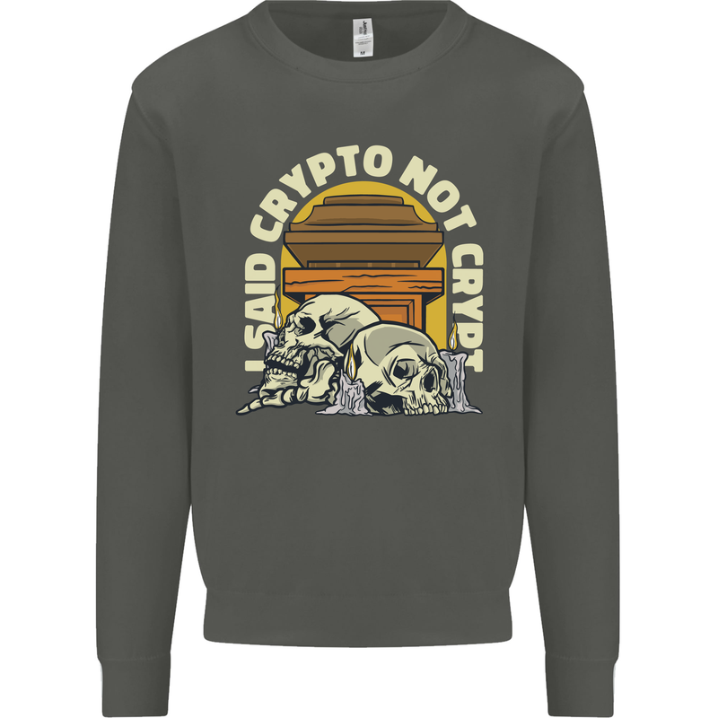 Crypto Not Crypt Funny Cryptocurrency Skulls Kids Sweatshirt Jumper Storm Grey