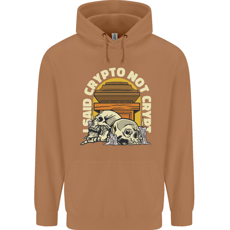 Crypto Not Crypt Funny Cryptocurrency Skulls Mens 80% Cotton Hoodie Caramel Latte