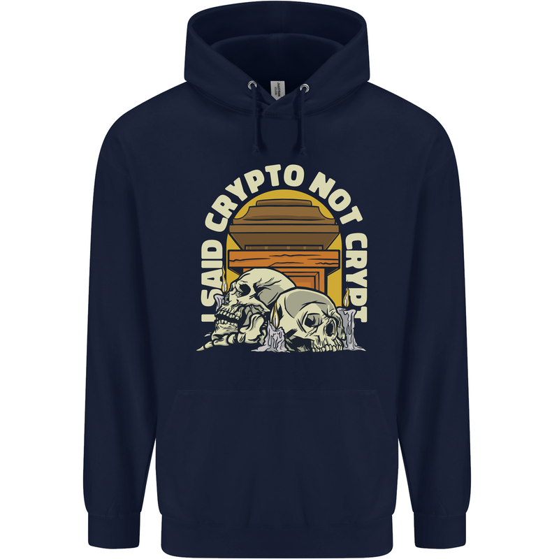 Crypto Not Crypt Funny Cryptocurrency Skulls Mens 80% Cotton Hoodie Navy Blue