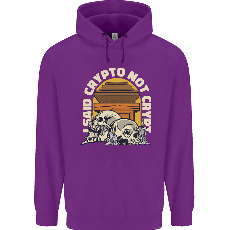 Crypto Not Crypt Funny Cryptocurrency Skulls Mens 80% Cotton Hoodie Purple