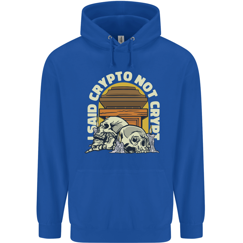 Crypto Not Crypt Funny Cryptocurrency Skulls Mens 80% Cotton Hoodie Royal Blue