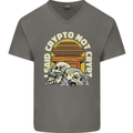 Crypto Not Crypt Funny Cryptocurrency Skulls Mens V-Neck Cotton T-Shirt Charcoal