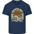 Crypto Not Crypt Funny Cryptocurrency Skulls Mens V-Neck Cotton T-Shirt Navy Blue