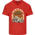 Crypto Not Crypt Funny Cryptocurrency Skulls Mens V-Neck Cotton T-Shirt Red