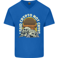 Crypto Not Crypt Funny Cryptocurrency Skulls Mens V-Neck Cotton T-Shirt Royal Blue