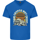 Crypto Not Crypt Funny Cryptocurrency Skulls Mens V-Neck Cotton T-Shirt Royal Blue