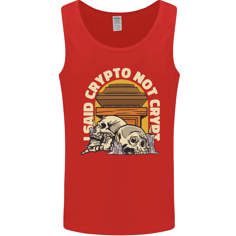 Crypto Not Crypt Funny Cryptocurrency Skulls Mens Vest Tank Top Red