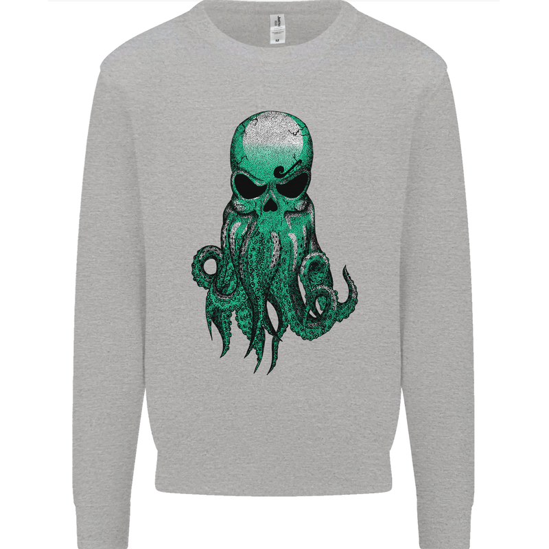 Cthulhu Green Kraken Octopus Skull Kids Sweatshirt Jumper Sports Grey