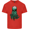 Cthulhu Green Kraken Octopus Skull Kids T-Shirt Childrens Red