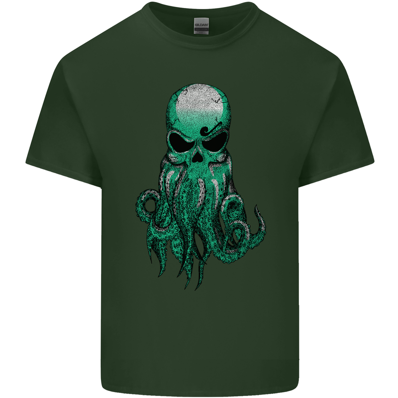 Cthulhu Green Kraken Octopus Skull Mens Cotton T-Shirt Tee Top Forest Green