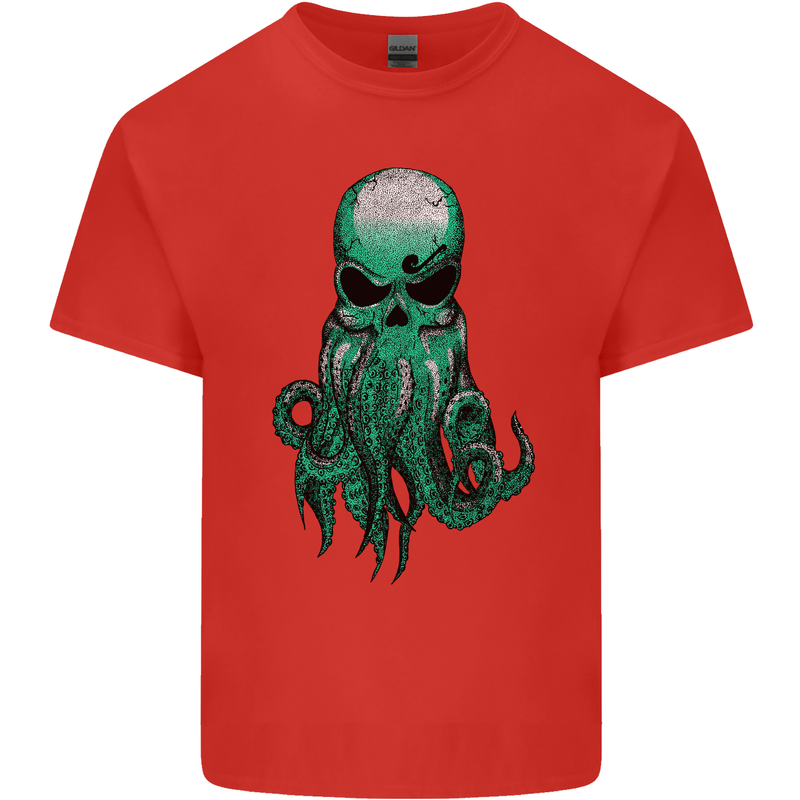 Cthulhu Green Kraken Octopus Skull Mens Cotton T-Shirt Tee Top Red