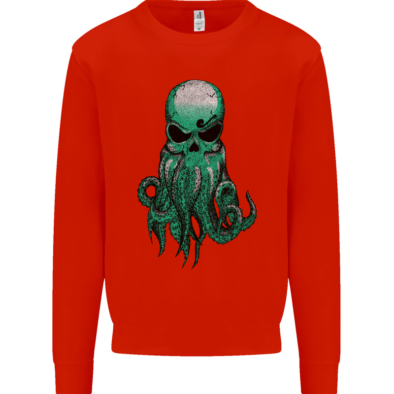 Cthulhu Green Kraken Octopus Skull Mens Sweatshirt Jumper Bright Red