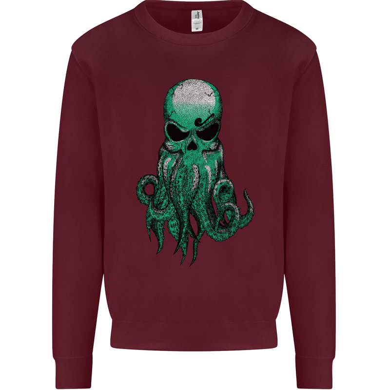 Cthulhu Green Kraken Octopus Skull Mens Sweatshirt Jumper Maroon