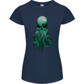 Cthulhu Green Kraken Octopus Skull Womens Petite Cut T-Shirt Navy Blue